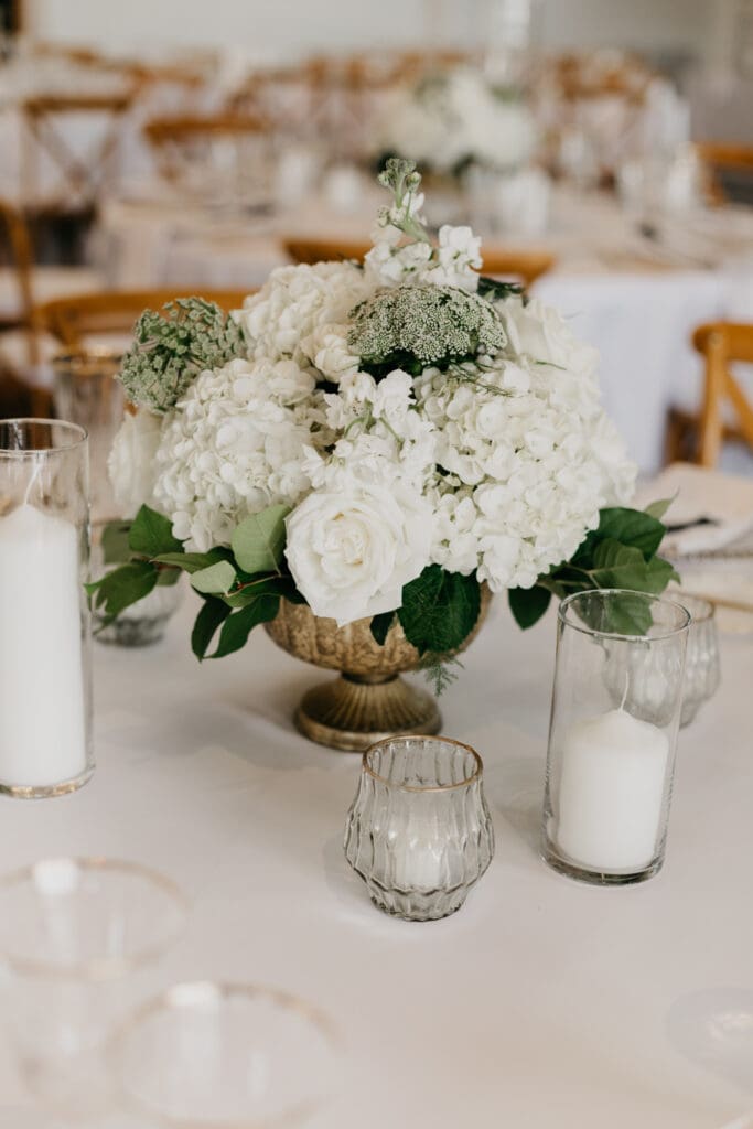 Elegant all white compote for wedding centerpiece