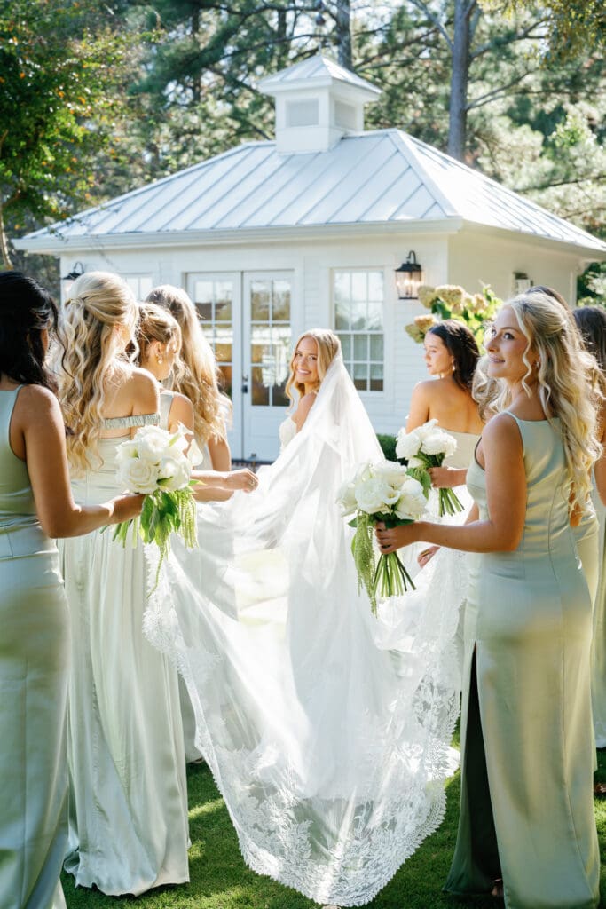 Garden-inspired ceremony florals featuring hydrangea and roses at Greenfield Farms, a North Georgia wedding venue.