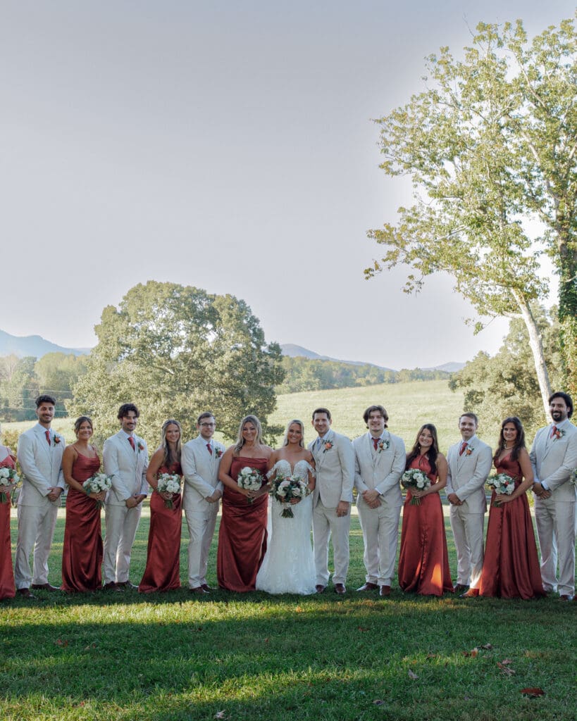 Bridal Party in fall colors at White Oaks Vineyard